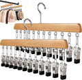 Closet Organizer with 10 Clips, 2 Pack Legging Organizer for Closet 10 Clips, Space Saving Hanging, Wooden, Multifunctional Storage for Clothes, Leggings, Sock, Jeans & More