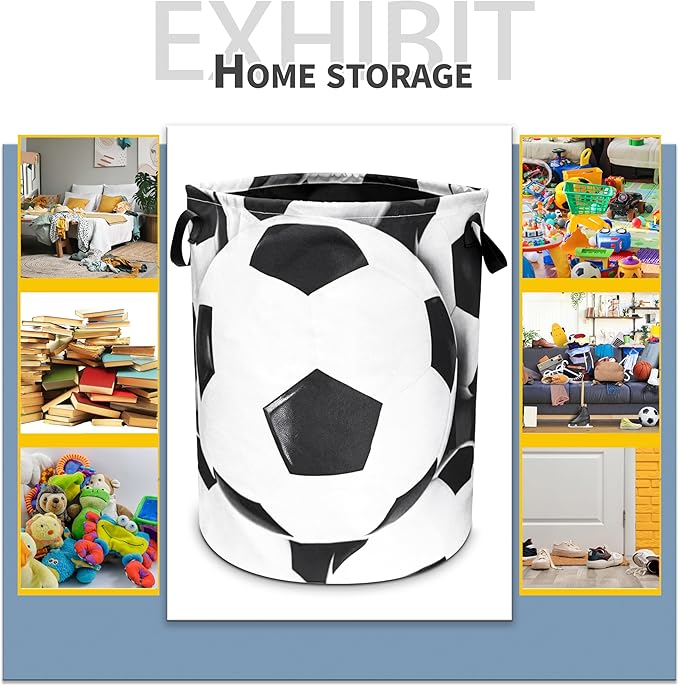 Soccer Laundry Basket Ball Foldable Oxford Cloth Funny Tote Bag Laundry Hamper Clothes Storage Bucket Organizer For Bathroom/Laundry Storage/Bedroom 18.9x16.5 In