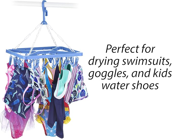 Whitmor Clip and Drip Hanger - Hanging Drying Rack - 26 Clips,Blue