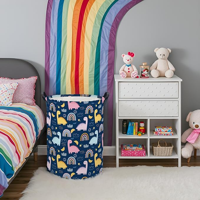 Dinosaur Kids Laundry Basket Baby Hamper Rainbow Toy Storage Bin for Boys Room Decor Baby Nursery Hamper Gift Baskets for Bedroom Bathroom(Rainbow Dinosaur)