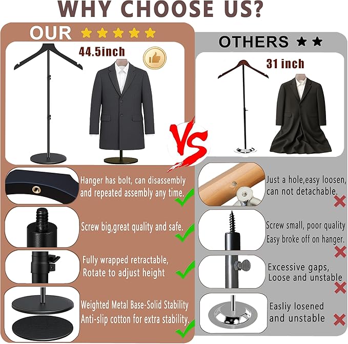 T Shirt Stand Display 19-44.5 Inch,Height Adjustable for Long Short Clothes Dress, Boutique Display Mannequin for Store, Closet, Photoshoot, Exhibition, Vendors Shop, Parties (Black, 44.5inch 1pcs)