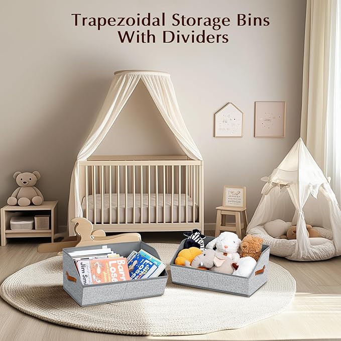 Closet Organizers and Storage Bins - 6 Pack Collapsible Divided Trapezoidal Cube Storage Bins Baskets with Orange Handle for Organizing Clothes Blankets, Toys, Books, Towels(Ant Gray)
