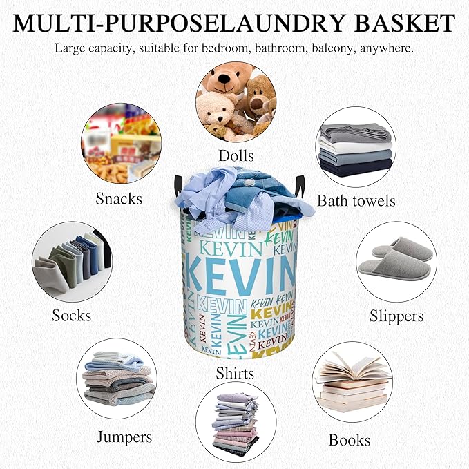 Custom Name Laundry Hamper, Personalized Dirty Clothes Hamper with Name for Bathroom Bedrooms Clothes Storage Organizer, Personalized Gifts for Boys Girls Men Women