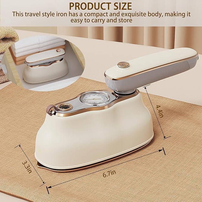 Portable Ironing Machine, Foldable Wet Dry Dual-Purpose Large Panel Steam Iron, 180 ° Rotating Handle High-Power Hanging Iron Machine without Selecting Fabrics or Occasions (Beige)