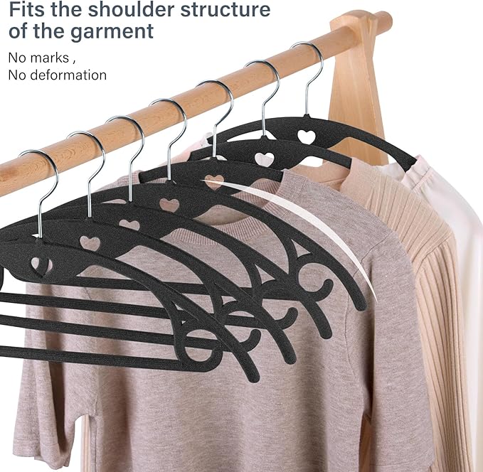 IEOKE Velvet Hangers 30 Pack: Felt Clothes Hangers Heavy Duty Shirt Sweater Hangers No Shoulder Bump Non Slip Slim Thin Coat Hangers for Closet - Black/18 XL