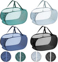 4 PCS Mesh Laundry Hamper,Collapsible Laundry Baskets,75L Large Foldable Dirty Clothes Hamper Storage Basket Horizontal with Side Pocket&carry Handle for Home,Travel grey