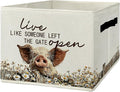 Rustic Pig Storage Bins & Boxes with Handles, Farmhouse Pig Foldable Basket for Organizing, Live Like Someone Left the Gate Open Collapsible Storage Basket for Bedroom Bathroom Clothes Toys