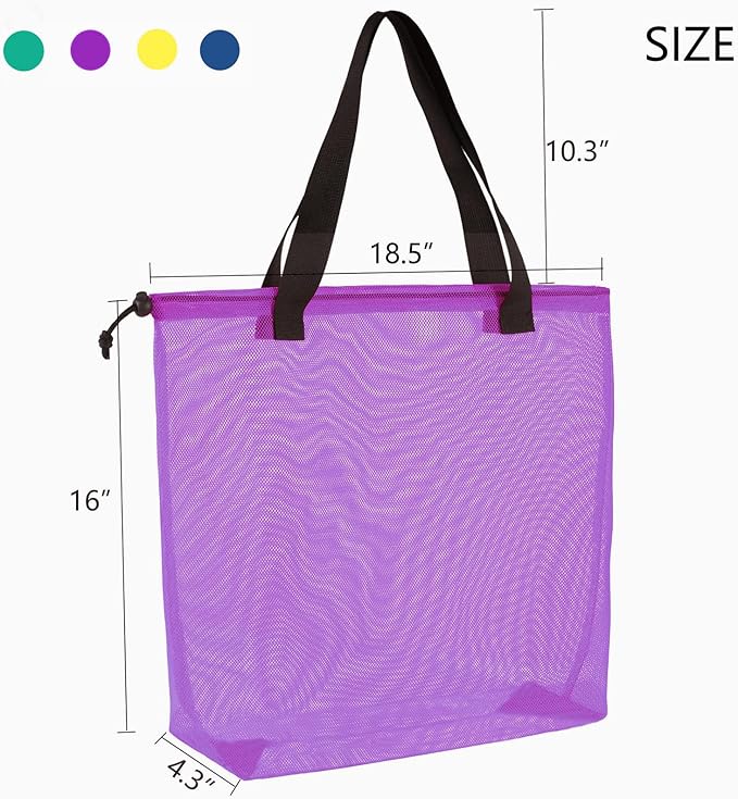 Reusable 4Pack Colorful Mesh Beach Tote Bags,Mesh Shopping Bag With Drawstring For Travel,Toys,Gift Or Laundry … …