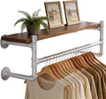 WEBI Wall Mounted Clothes Rack with Shelf,36" Industrial Pipe Clothing Rack with Shelf with Hanging Rod,Heavy Duty Iron Garment Rack Bar,Retail Display Clothes Rod for Laundry Room,Closet,Silver