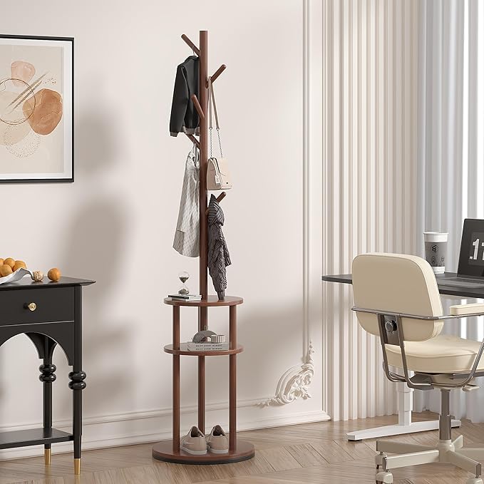 VECELO Coat Rack Freestanding, Entryway Hanger Stand, Umbrella Holder