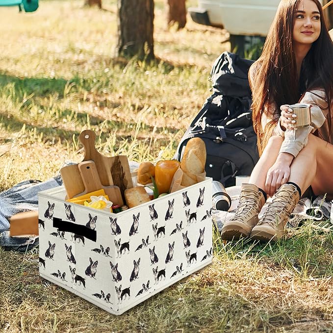 Boston Terrier Gifts Storage Bins & Boxes with Handles, Dog Foldable Basket for Organizing Dog Lovers,Boston Terrier Christmas Collapsible Laundry Hampers for Bedroom Bathroom Clothes Toys Books