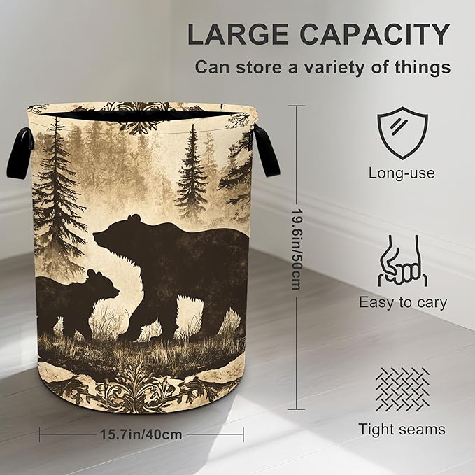 Bear Laundry Basket Storage Bin Foldable Laundry Hamper Clothes Storage Bucket Organizer 19.6x15.7 Inch For Laundry Room/Bedroom/Bathroom