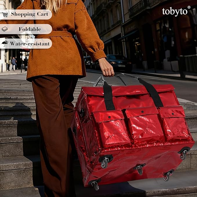 tobyto Reusable Grocery Bag on Wheels, 105L Foldable Rolling Tote, Shopping Trolley 66LBS Capacity - Water-Resistant for Laundry, Picnic, Storage & Travel