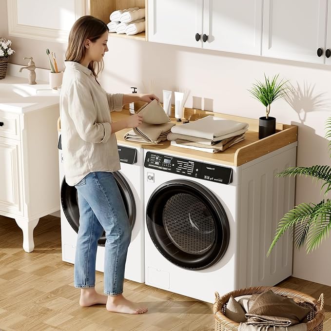 Washer Dryer Countertop, 27.5 x 54 Inch Washer and Dryer Countertop for Laundry Room Organization with Edge Wooden, Oak