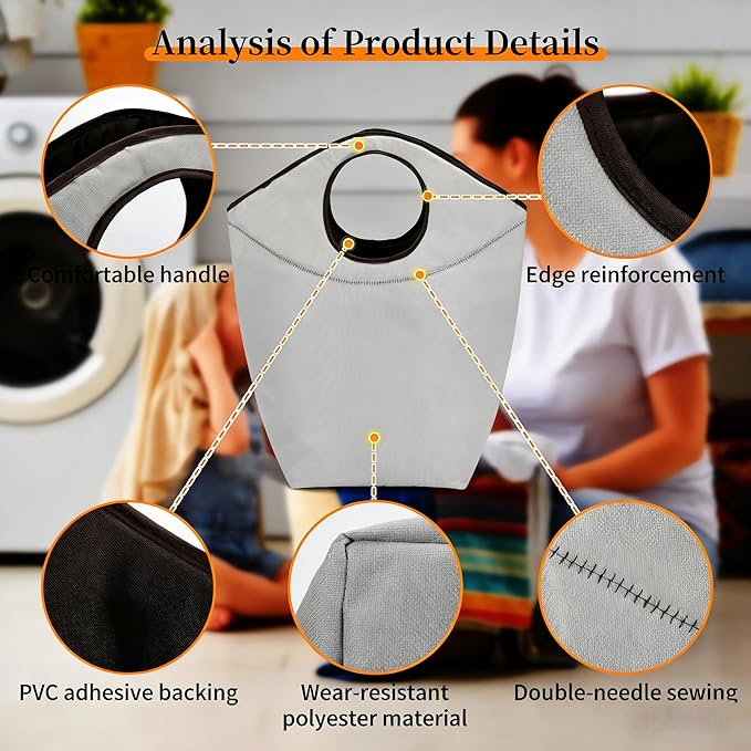 90L Foldable Laundry Basket with Soft Padded Handle, 22"x21"x12" Large Capacity Oxford Fabric Storage Hamper, Collapsible Portable Laundry Bag for Home Bedroom Dorm Travel and Outdoor