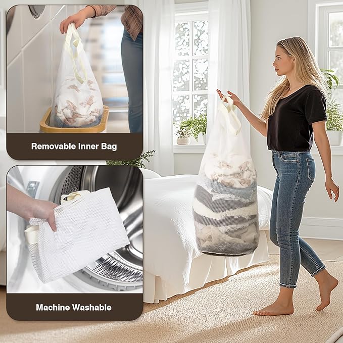 75L Slim Laundry Hamper with Lid, Dirty Clothes Hampers for Laundry, Collapsible Laundry Baskets for Small Spaces, Bedroom, Bathroom, Laundry Room, Beige