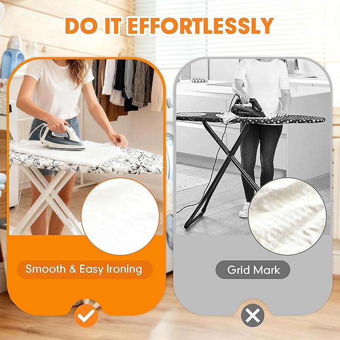 Ironing Board Cover and Pad, 15x54 Standard Size Thick Iron Padding, Scorch & Stain Resistant Ironing board cover, Heavy Duty Iron Board Padded with Adjustable Fasteners Elastic Edge, Floral White