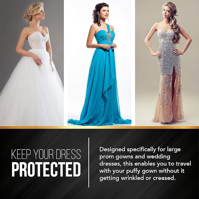 72" Tapered Long Dress Bags for Gowns - Wedding Dress Garment Bag for Dresses - Long Garment Bags for Hanging Clothes & Closet Storage, Dress Bag for Airplane