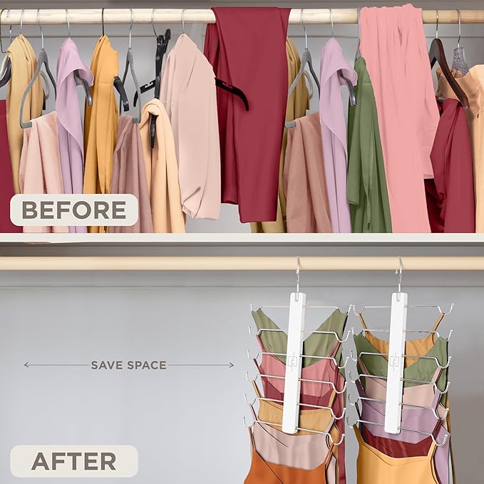 MORALVE European Beechwood Tank Top Hangers with 360° Swivel Hook - 2 Pack Space Saving Sports Bra and Cami Hanger for Closet - Hanging Tank Top and Bra Organizer for Space Saving Closet Organization