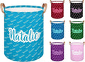 Personalized Laundry Basket, Custom Gift Laundry Hamper, Collapsible Nursery Waterproof Laundry Baskets, Dirty Clothes Toy Hamper with Handles Name Blue