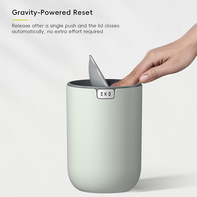 EKO Fandy 0.4 Gal/1.5L Mini Tabletop Trash Bin with Swing-Lid, Desktop Trash Can for Bathroom Countertop, Vanity, Coffee or Office, Small Garbage Bin (Sage)