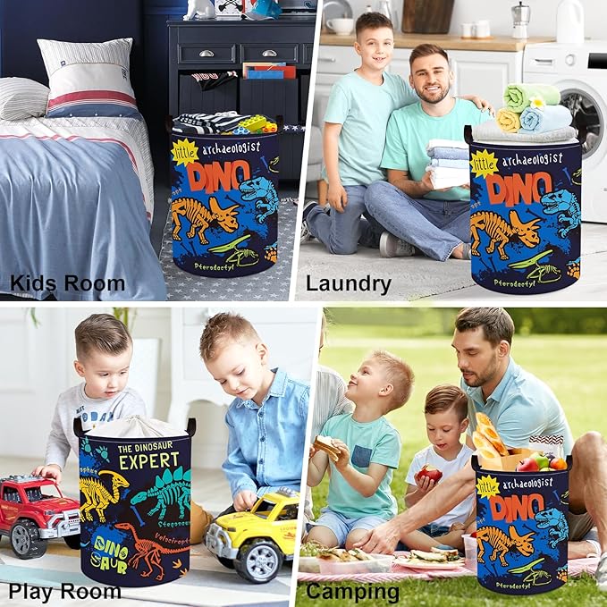 Clastyle Large Boho Dinosaur Pterosaur Boy Book Toy Storage Basket Dino Palm Tree Clothes Laundry Hamper for Kid Room Nursery,Skeleton 45L
