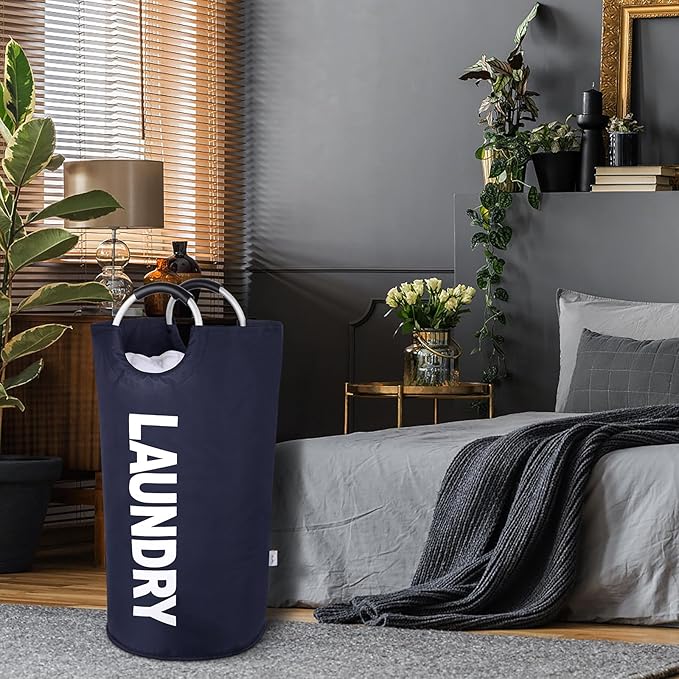 Large Laundry Basket Collapsible 95L, Tall Laundry Bag with Handles for Boys, Student, – Fioldable Dirty Clothes Hampers for College Dorm，Laundry Room, Lightweight, Sturdy - Navy Blue