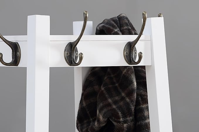 Roundhill Furniture Vassen Coat Rack with 3-Tier Storage Shelves in White Finish