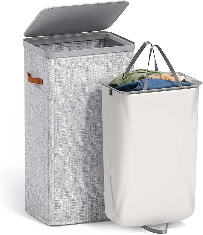 Sorbus Laundry Hamper with Lid - Collapsible Fabric Laundry Basket with Handles and Removable Laundry Bag – 26.5 Gallon (100 L) Dirty Clothes Hamper for Bedroom, bathroom and dorm (Gray)