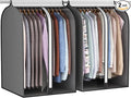 22” Gusseted Garment Bags for Hanging Clothes, Large Clear Window Clothes Cover for Closet Storage, Wardrobe Coat Protector for Suit, Shirt Bottom Enclosed, 2 Pack, 32” Long