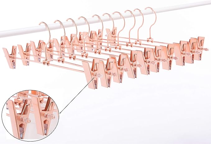 13 Inch 20 Pack Heavy Duty Rose Gold Copper Stainless Steel Slack Hanger, Pants Hanger, Skirt Hanger with Adjustable Clips (Rose Gold, 20)