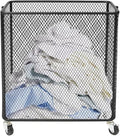 Laundry Basket on Wheels, Large Rolling Laundry Hampers, Stackable Storage Cart with Handles Removable Wire Organizer Baskets Clothing Sorting Rack (Black, Rectangular)