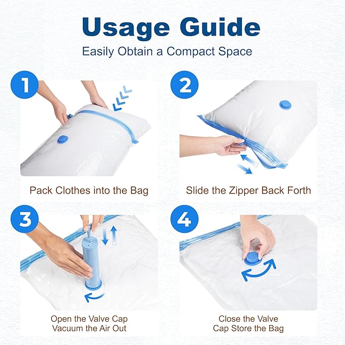 HOUSE DAY 10 Small Vacuum Storage Bags with Pump,Space Saving Vacuum Seal Bags For Clothing Travel, Vacuum Storage Bags For Clothes, Blankets, Moving, Camping, Toys, Reusable & Durable, Hand Pump