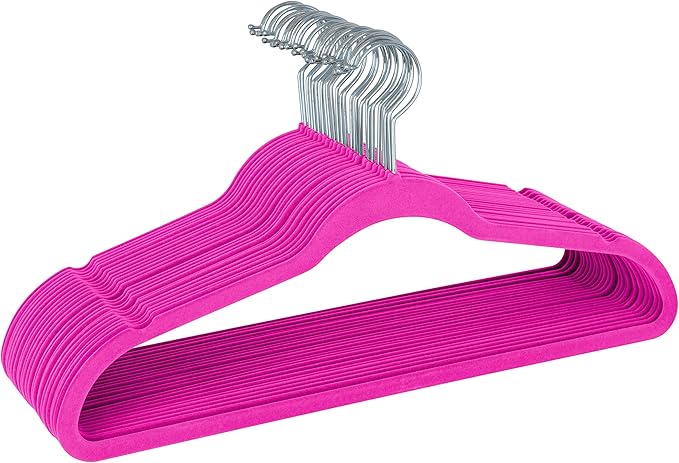 Simplify Slim Velvet Clothes Hangers | 50 Pack | Non-Slip | Shirts | Suit | Pants | Dresses | Garments | Closet Storage & Organization | Durable | Fuchsia