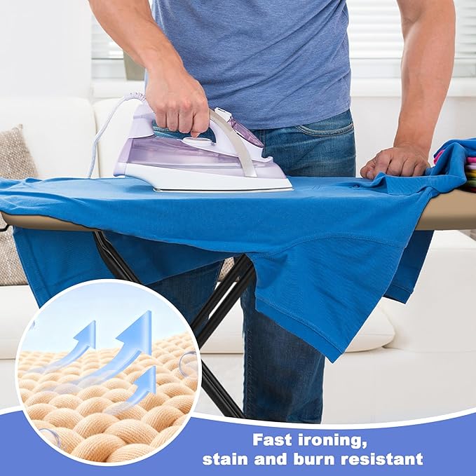 Ironing Board, Compact Ironing Board 13x43 Ironing Area with Extra Thick Heavy Duty Padded Cover, Stable Structure, Easy to Fold,Iron Mat, Brown