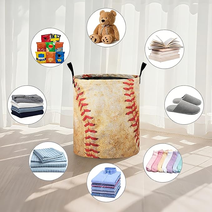 Baseball Texture Laundry Basket Laundry Hamper With Handles Collapsible Laundry Baskets Storage Basket For Room Bathroom Bedroom Decor