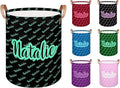 Personalized Laundry Basket, Custom Gift Laundry Hamper, Collapsible Nursery Waterproof Laundry Baskets, Dirty Clothes Toy Hamper with Handles Name Black Green