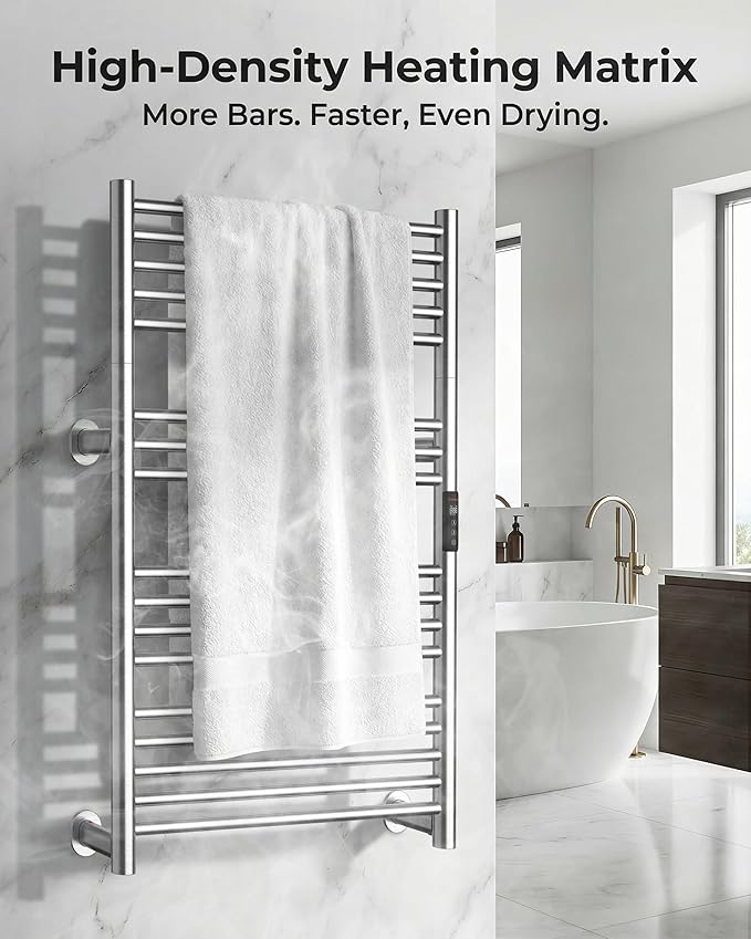 High-Density Foldable Heated Towel Rack, Smart Dual-Zone App/Voice Control Towel Warmer Rack, GFCI Plug-in/Hardwired, Wall-Mount, Drill-Free Install, Brushed, CA3-900X550-Ultra-S