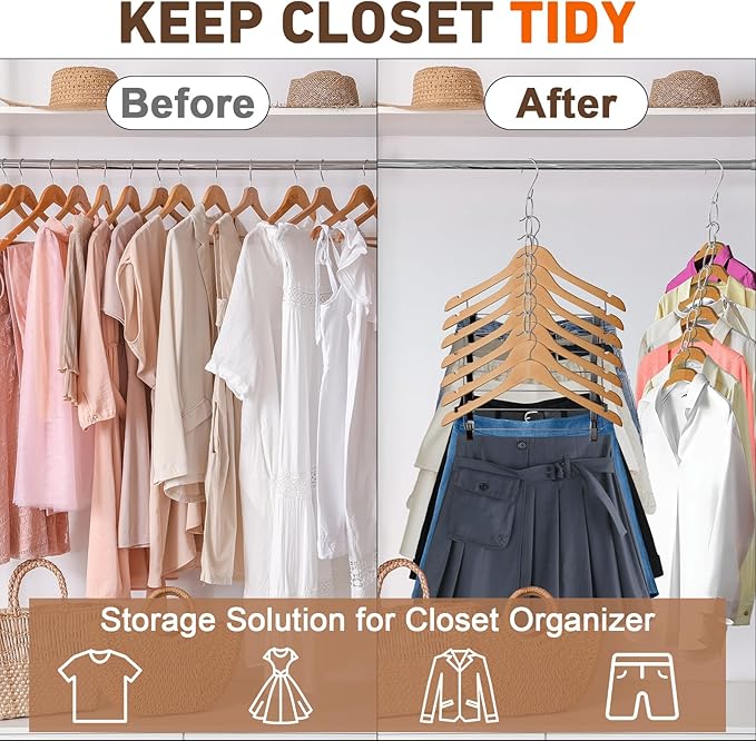 Space Saving Hangers, 4 Pack Metal Clothing Chain Hangers with 7 Holes, Closet Organizer & Cascading Hanger Organizer for Dorm, Home, RV, Wrinkle Reducing, Small Space Storage Solution