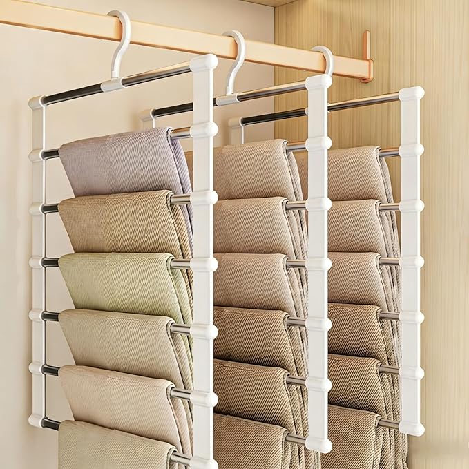 SEVEN LUCKY LIGHT Pants Hangers Space Saving 80%, 3 Packs Cloud Ladder Pants Hanger for Pants Leggings Scarves Ties Sheets Dorm Room Essentials Closet Organizers and Storage Hangers for Clothes