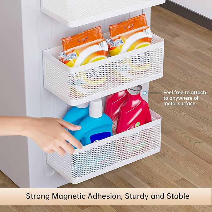 Magnetic Shelf for Washing Machine & Fridge, White, L11in*W4.9in*H3.9in, 16.5 lbs Capacity
