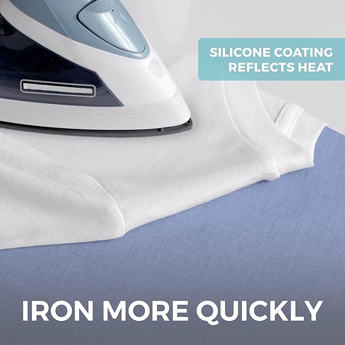 HOME GENIE Ironing Board Cover, Extra Thick Padding, Scorch Resistant Silicone Coating, 15x54 Full Size, Elastic Edge Heavy Duty Iron Pad Covers Standard Boards, Hook and Loop Fastener Strap, Blue