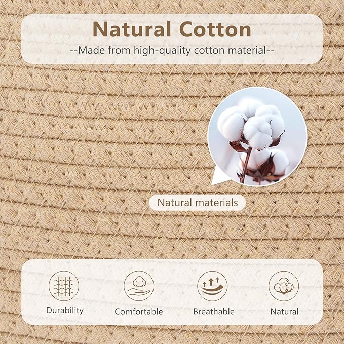 Cotton Rope Storage Basket, 15x10x9 Inches, Woven Basket for Shelves, Clothes, Towels, Books, and Laundry, Jute Brown (2 Pack)