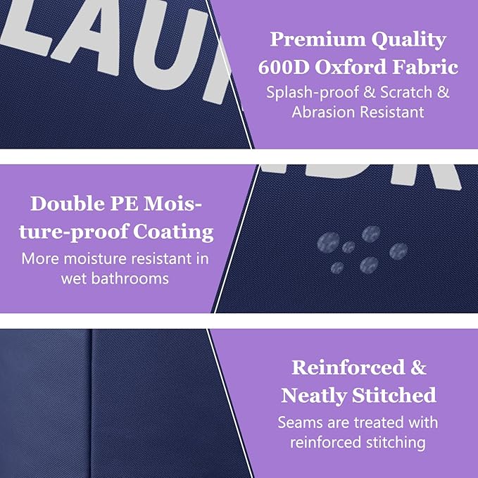 125L Collapsible Laundry Basket with Handles, Extra-large Laundry Hamper for Bedroom, Freestanding Dirty Clothes Basket, Sturdy Laundry Bin for Living Room, Camping, Navy Blue