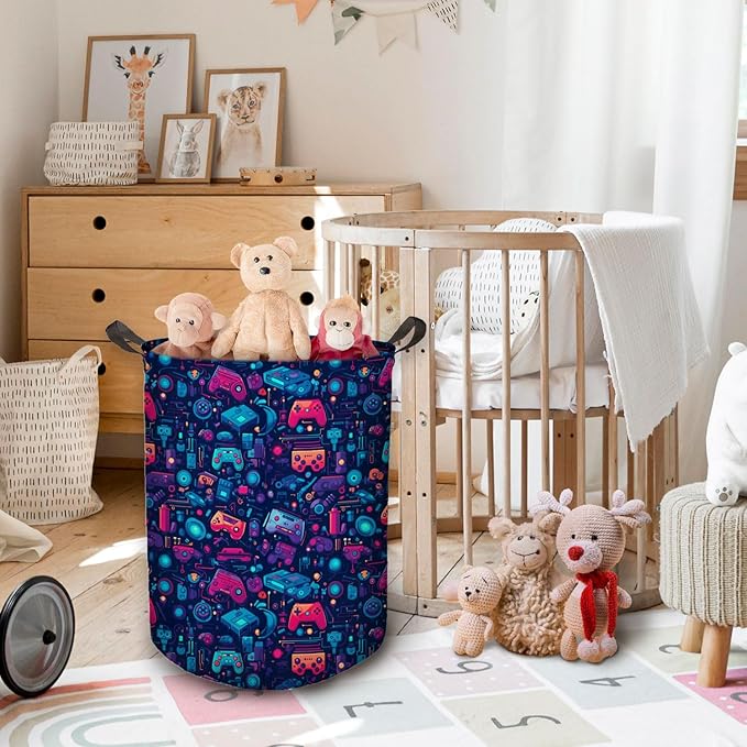Game Gaming Laundry Basket, Toybox for Boys Room, Red and Blue Game Laundry Basket Hamper Waterproof Collapsible Clothes Toys Storage Bin Organizer for Bedroom Bathroom Boys Gamer Room
