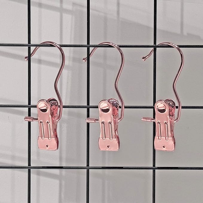 Hangers Clips,Stainless Hooks for Closet Hooks,Heavy Duty Clothespins Laundry Hanging Hooks,Travel Portable Clothes,Boot Tall Towel Hats Socks Pants and Bras (30, Rose Gold)