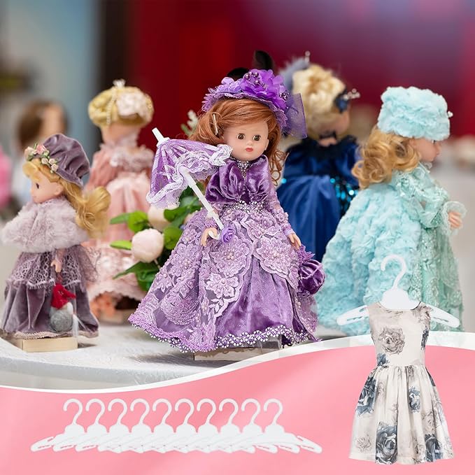 60 Pcs Doll Clothes Hangers for 18 inch Dolls,White Sturdy Non-Bend Non-Slip Clips Clothes Hanger Space-Saving Wardrobe Hanger for Girl Dolls Gown Dress Outfit Dollhouse Furniture Accessories
