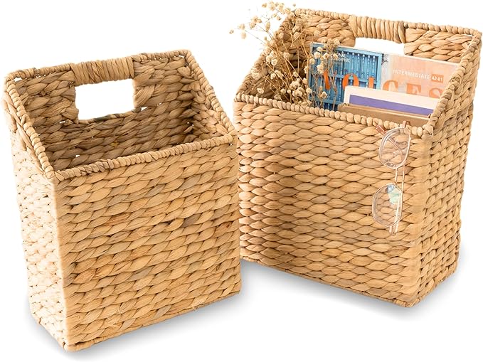 KOLWOVEN Wicker Hanging Storage Baskets, Set of 2 Wall Baskets for Accessories and Organizing Files, Mail Baskets