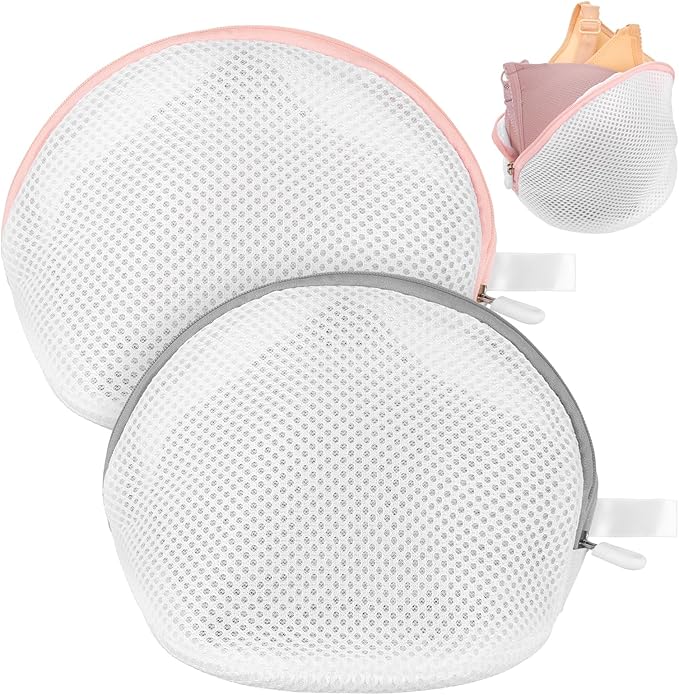 cobee 2 Pack Bra Washing Bag, Mesh Lingerie Bags with Zipper for Laundry, Lingerie Bag Underwear Brassiere Washing Bags for Women(Pink and Gray)