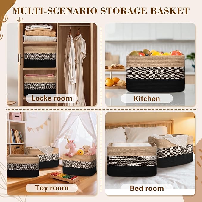 Baskets for Organizing,Storage Baskets,3 Pack Baskets for Shelfves,15"×10"×9" Woven Basket,toy storage bins,bins for organization